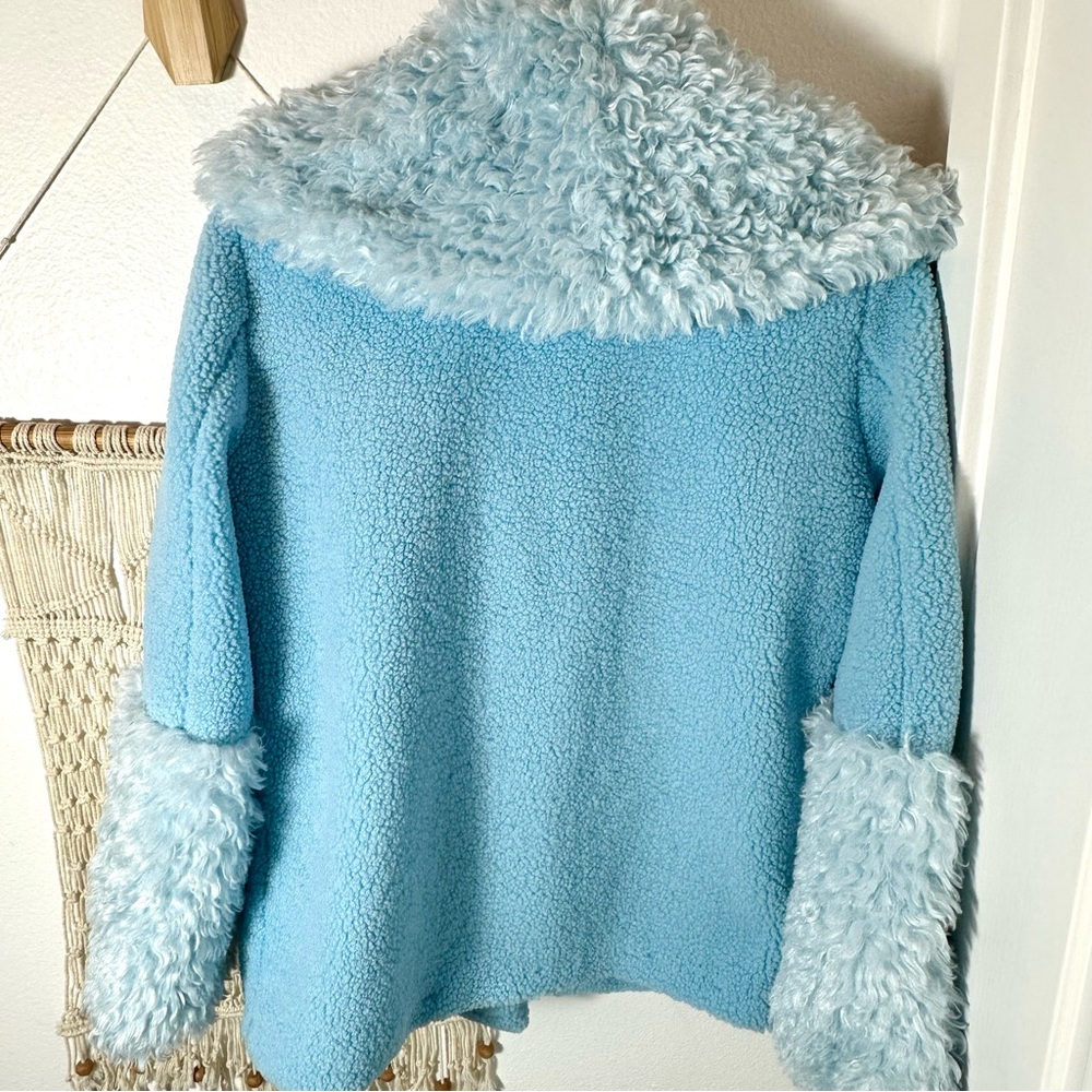 ❄️✌🏽 Urban Outfitters UO Elsa 70s Boho Teddy Kimchi Blue Faux Fur Blue Coat S - Picture 12 of 14